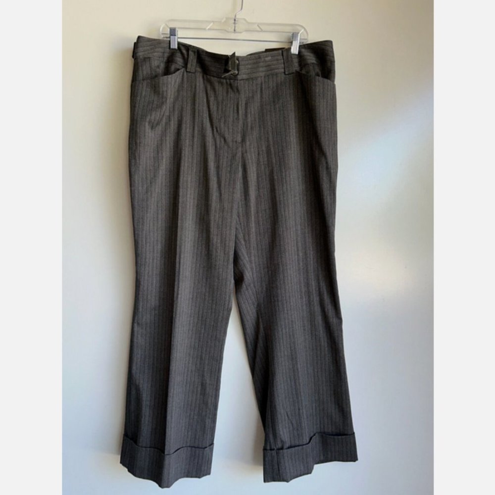 NWT LANE BRYANT Houston Trouser Gray Herringbone Wide Leg Cuffed Pants S…